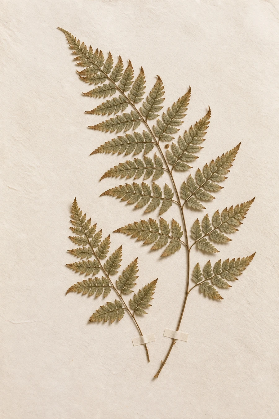 Dried fern frond mounted with generous margins on warm ivory paper